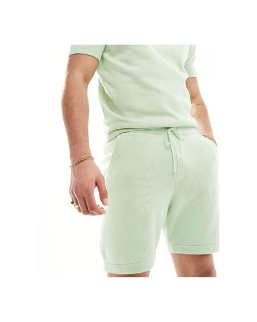 ASOS Green Midweight Knitted Cotton Shorts Co-ord for men