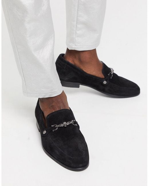 Twisted Tailor Black Suede Loafer With Silver Buckle for men