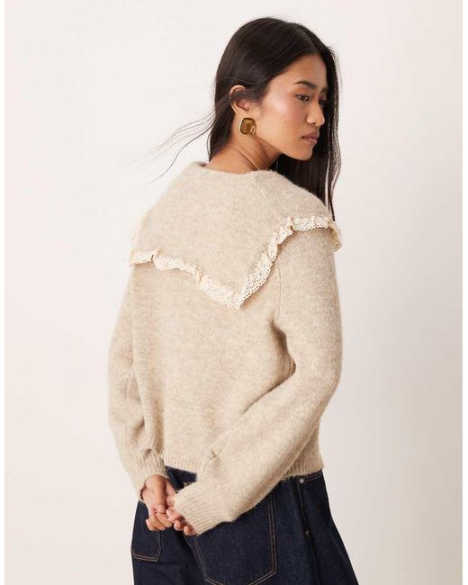Glamorous Natural Tie Front Ruffle Collar Cardigan