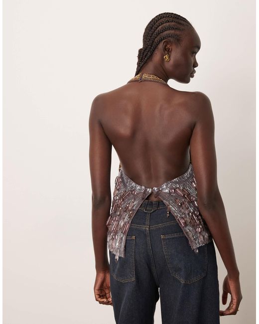 ARRANGE Brown Halter Embellished Top