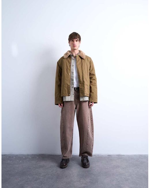 Topman White Padded Coach Jacket With Borg Collar for men