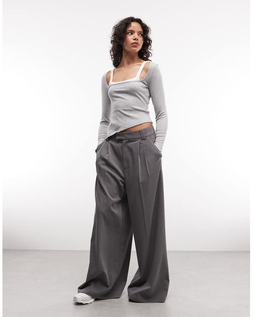 Collusion Gray Asymmetric Hem Double Layer Top