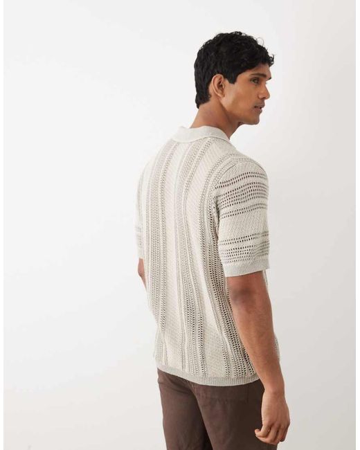 ASOS Gray Relaxed Short Sleeve Knitted Crochet Notch Neck Polo for men