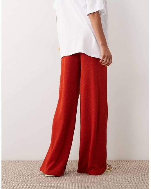 ASOS Red Textu Crochet Jersey Wide Leg Trouser Co-ord