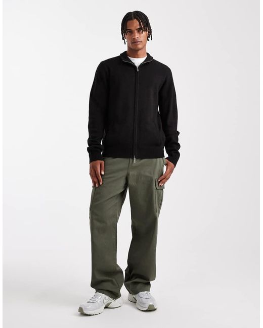 Cardigan Con Zip di Threadbare in Black da Uomo