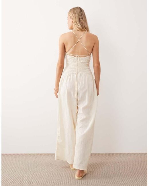 ASOS Natural Cami Shirred Jumpsuit With Lace Trims