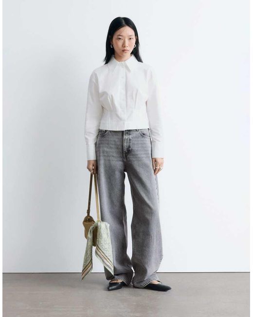 & Other Stories Blue Cotton Rich Shirt With Tailored Waist Detail