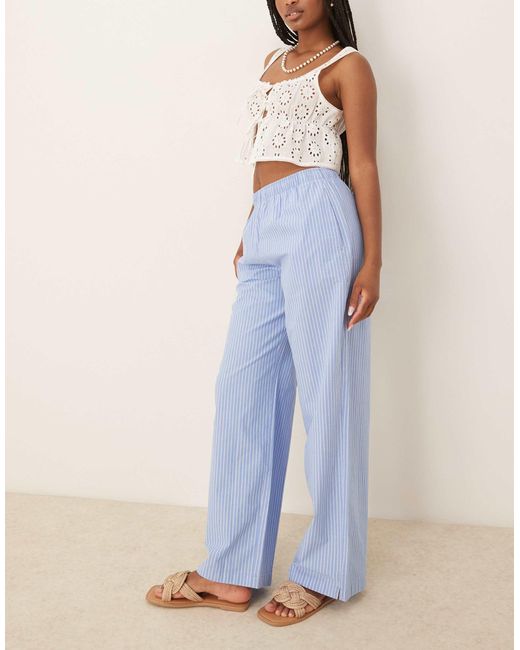 Abercrombie & Fitch Blue – hose aus popeline mit en streifen, weitem bein und elastischem bund