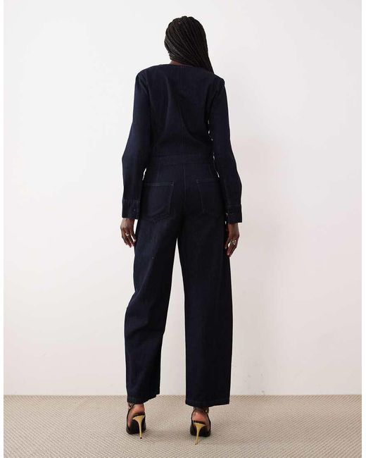 Mango Blue 100% Cotton Long Sleeve Jumpsuit