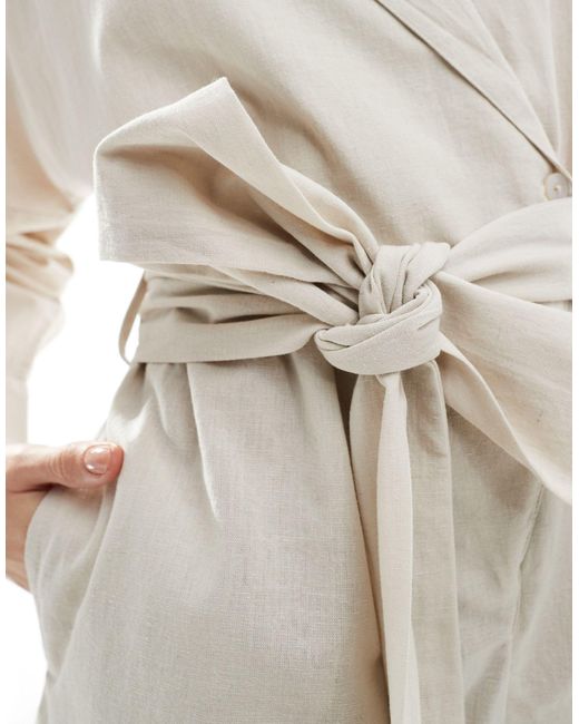 Pretty Lavish White Tie Waist Linen Blend Playsuit