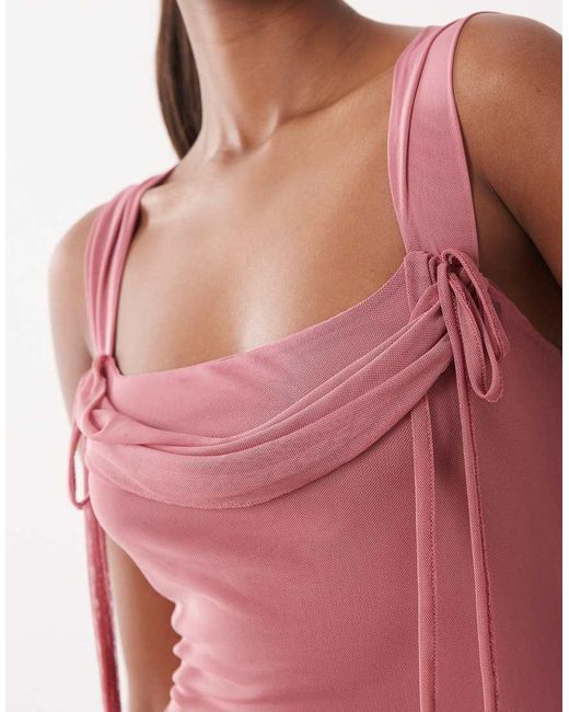 ASOS Pink Square Neck Cowl Maxi Dress With Tie Neck Detail