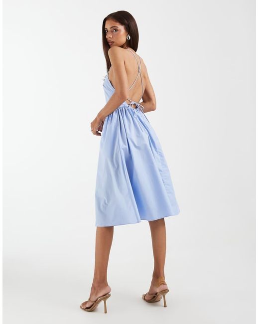 & Other Stories Blue Strappy Halterneck Midi Dress With Low Back
