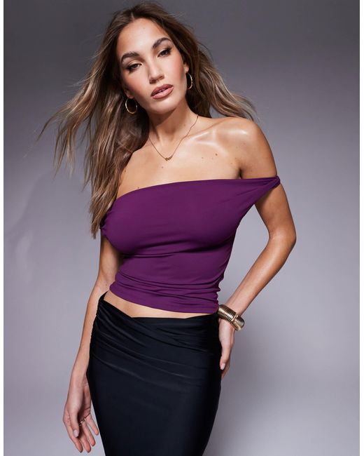 ASOS Purple Slinky Twist Off Shoulder Top