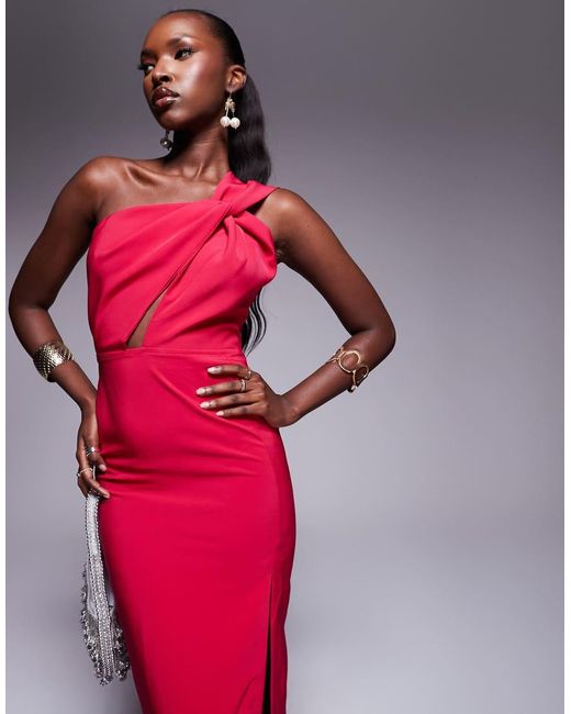 Vesper Red Asymmetric Maxi Dress With Thigh Split