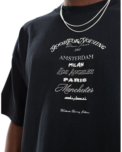 Good For Nothing Black Oversized T-shirt With Logo Script Chest Print for men