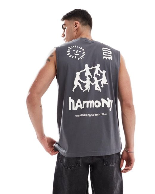Only & Sons Gray Oversize Vest With Harmony Back Print for men