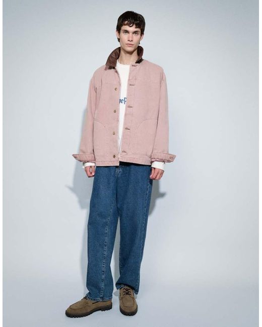 ASOS Pink Washed Workwear Jacket With Contrast Collar for men