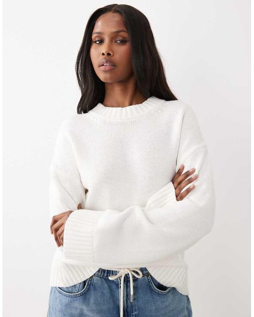 Gina Tricot White Lightweight Pure Cotton Crew Neck Knit Jumper