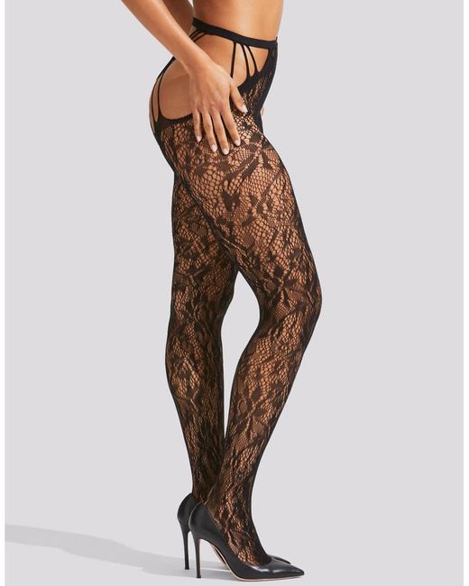 Ann Summers Brown Lace Strappy Crotchless Tights