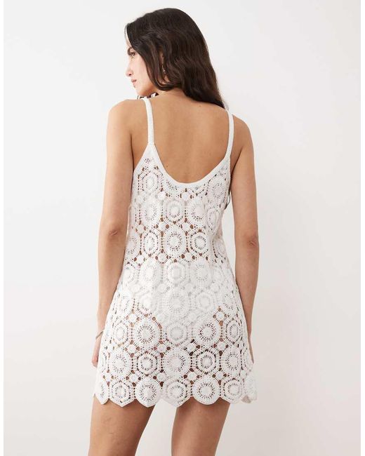 New Look White Floral Crochet Mini Beach Dress