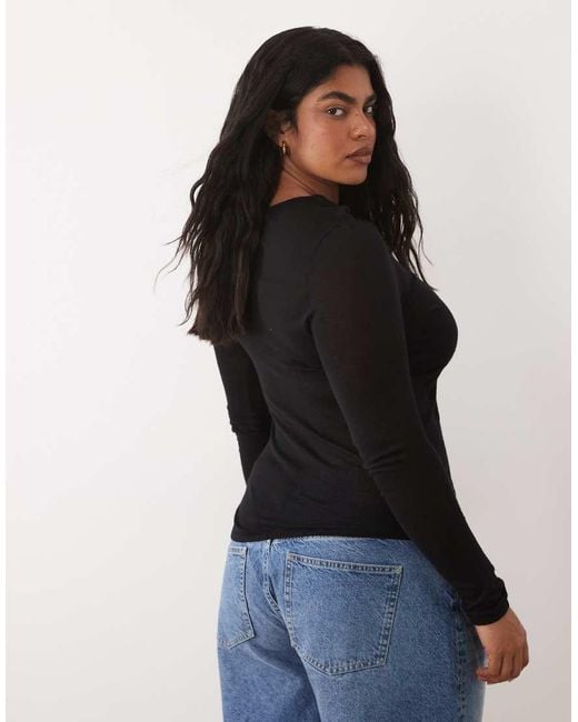 ASOS Black Asos Design Curve Sheer Knit Ruched Side Top