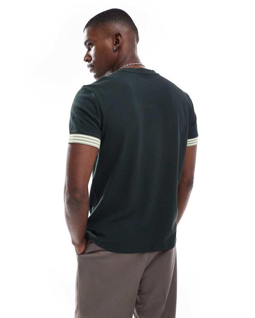 Camiseta Verde Oscuro Con Ribetes A Rayas De Fred Perry de hombre de color Black
