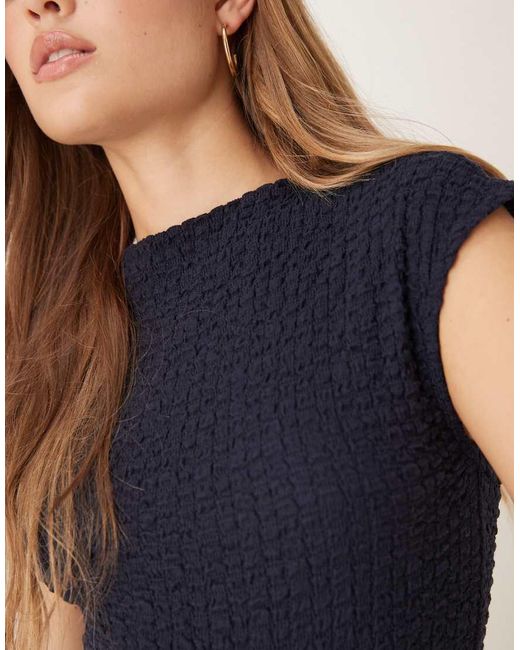 Mango Blue Cap Sleeve Textured Sleeveless Top