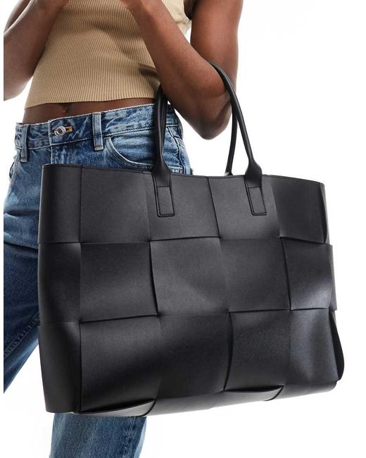 Glamorous Black Large Woven Tote Bag