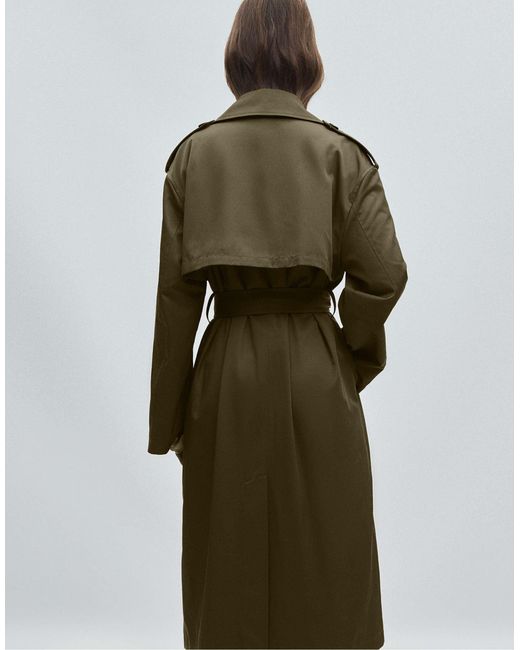Stradivarius Green Langer basic-trenchcoat