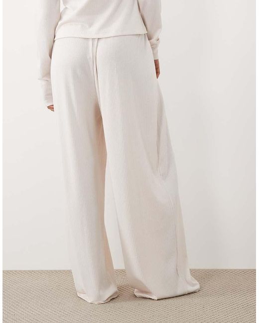 ASOS Natural Mix & Match Lounge Rib Wide Leg Pyjama Bottoms