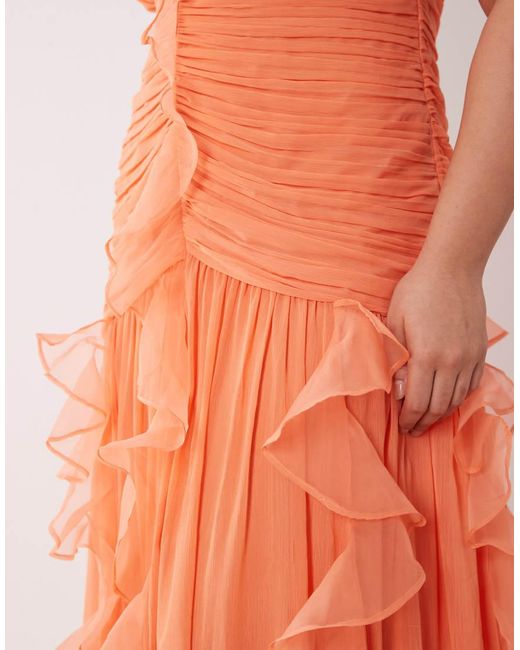ASOS Orange Curve Ruched Maxi Dress With Waterfall Detail