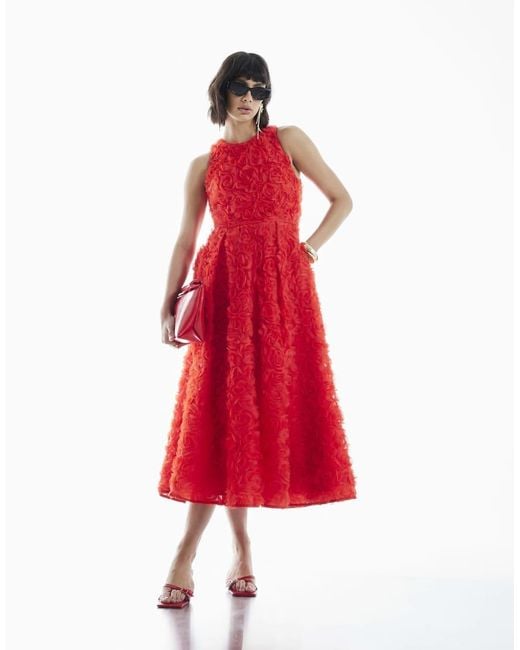 River Island Red 3D Rose Midi Dress