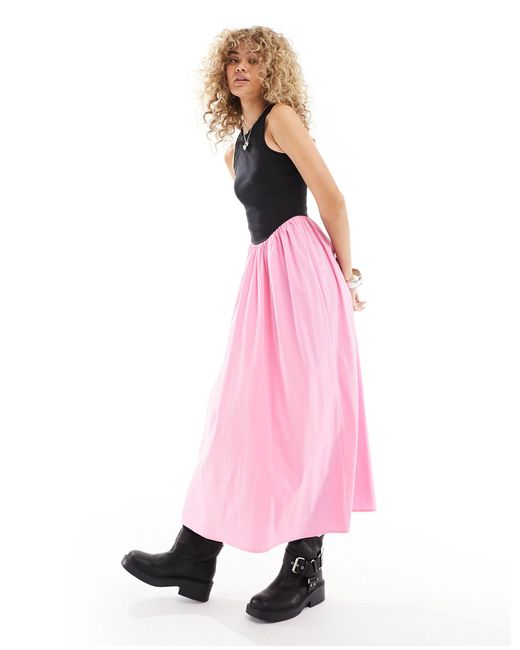 Urban Revivo Pink Racer Singlet Midaxi Dress With Full Skirt