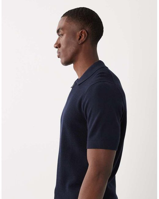 Mango Blue 100% Cotton Waffle Knit Quarter Zip T-shirt for men