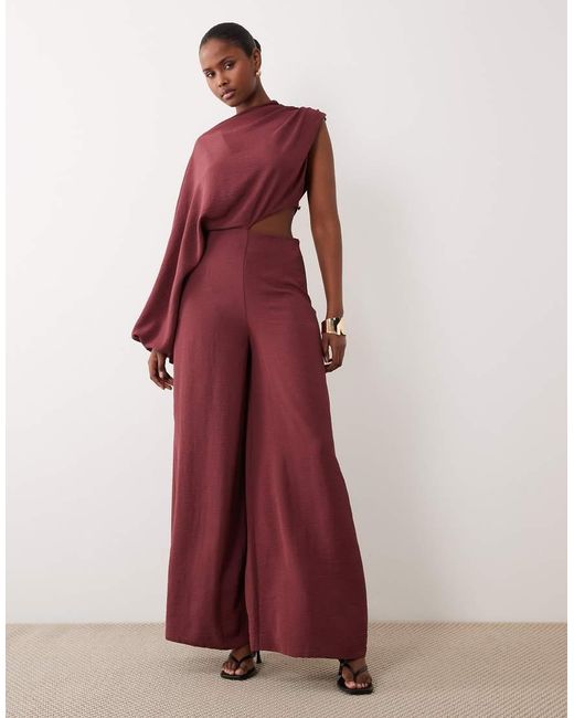 ASOS Purple One Shoulder Blouson Sleeve Cut Out Jumpsuit