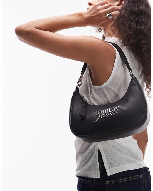 Sac porté épaule à inscription logo Tommy Hilfiger en coloris Black