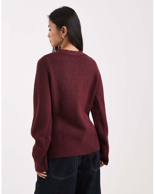 ASOS Red Waisted V Neck Cardigan With Pocket Detail