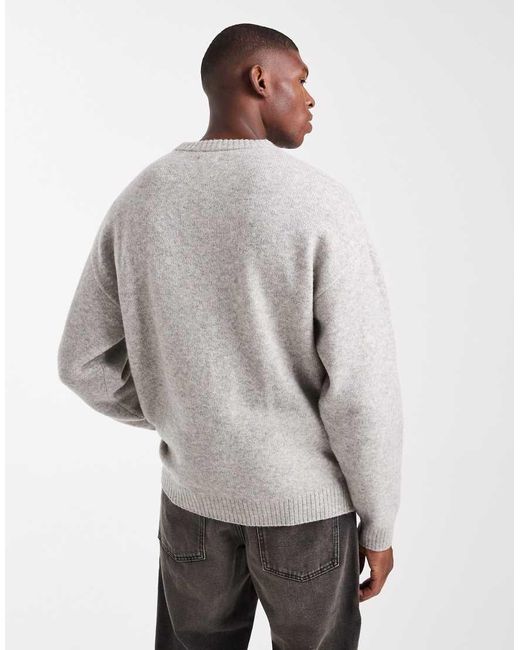 JJ Rebel Gray Relaxed Fit Fluffy Crew Neck Jumper for men