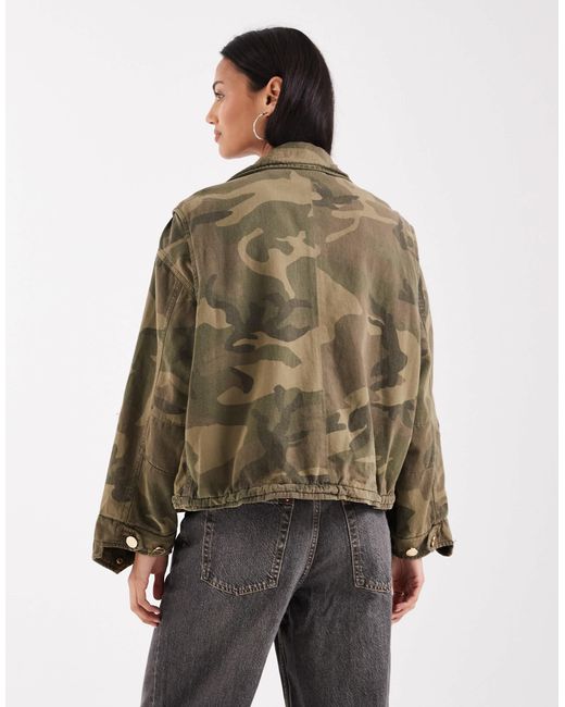 AllSaints Green Clay Funnel Neck Camo Patch Jacket