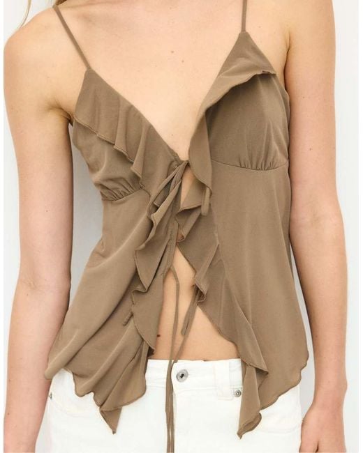 Stradivarius White Ruffled Strappy Top