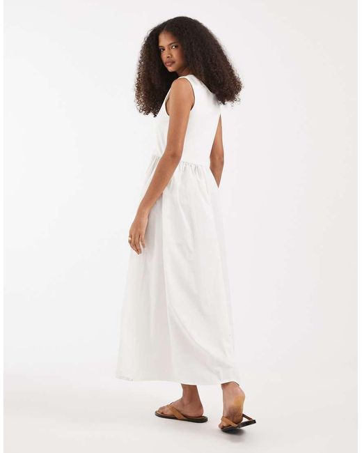 Vero Moda White Sleeveless Midi Dress With Woven Skirt