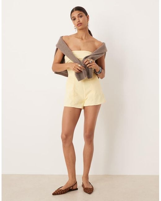 ASOS Natural Denim Bandeau Fold Over Playsuit