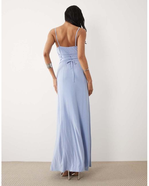 ASOS Blue Slinky Lace Up Back Maxi Slip Dress