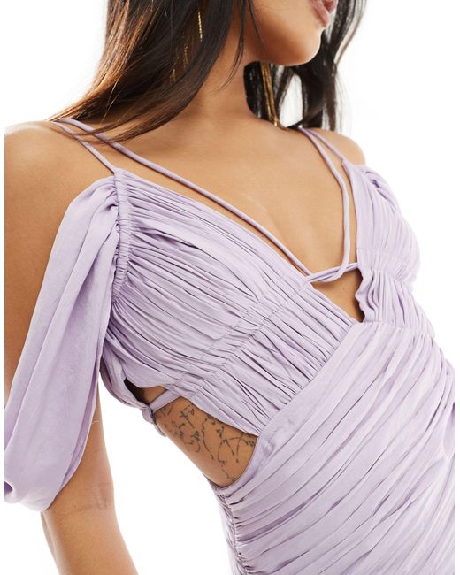 Asos design petite - robe longue froncée à découpe et épaules tombantes - lilas ASOS en coloris Purple