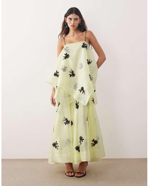 ARRANGE Natural Organza Floral Embellished Trapeze Maxi Dress