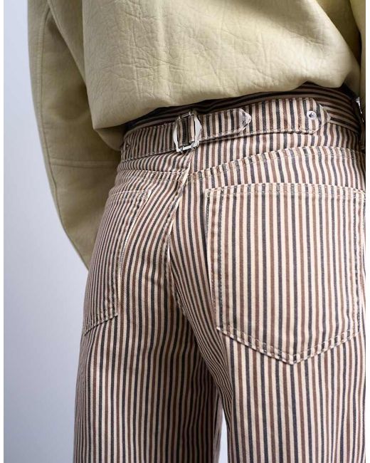 TOPSHOP White Multi Stripe Cinch Trouser
