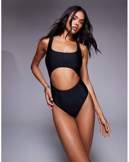 South Beach Black Essentials Cut Out Front Swimsuit