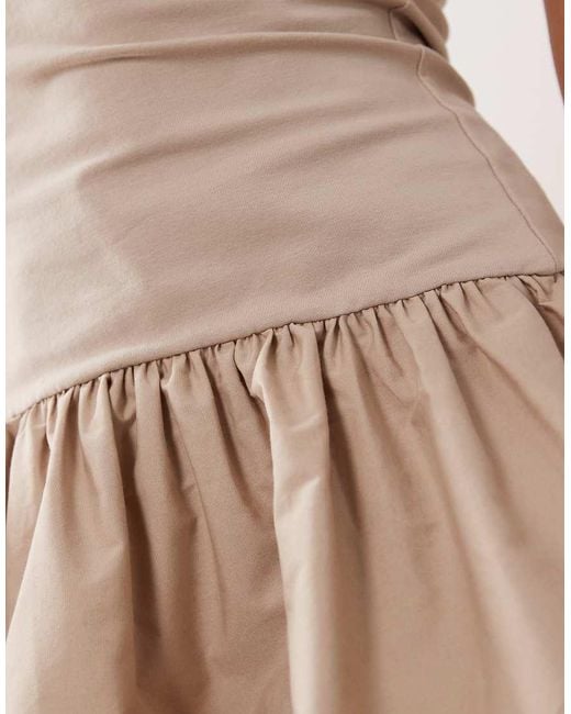 ASOS Natural Scoop Halter Mini Dress With Cotton Poplin Skirt