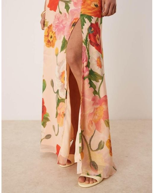 Hope & Ivy Pink High Waist Thigh Slit Maxi Skirt