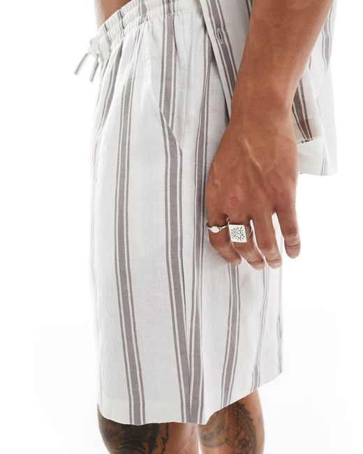 New Look White Striped Linen Blend Short for men